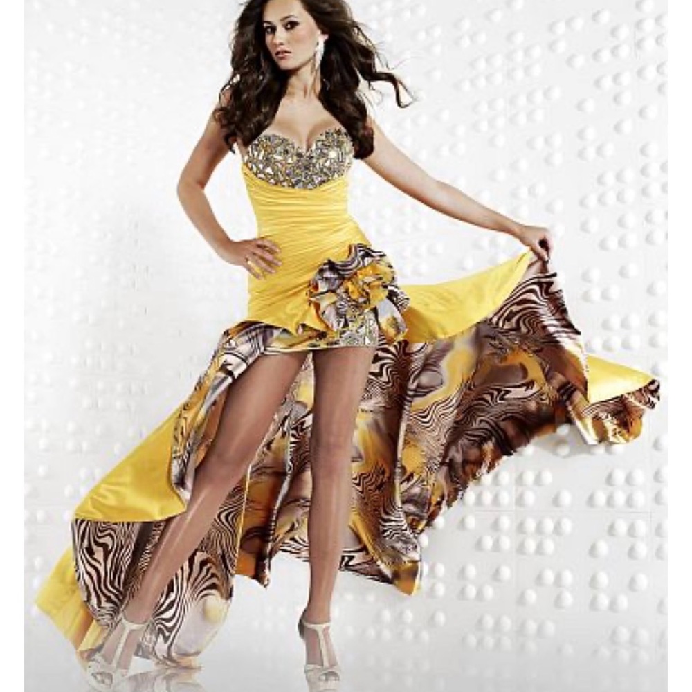 Yellow and Brown Strapless Dress